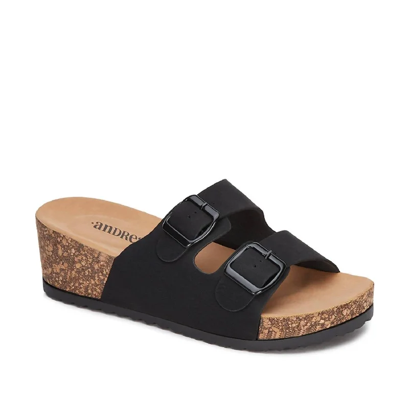 Women's Cork - Soled Espadrille Sandals with a Rope - Trimmed Upper in Navy for a Summer VibeWomen's Comfort Footbed Wedge Double Buckle Sandal In Black