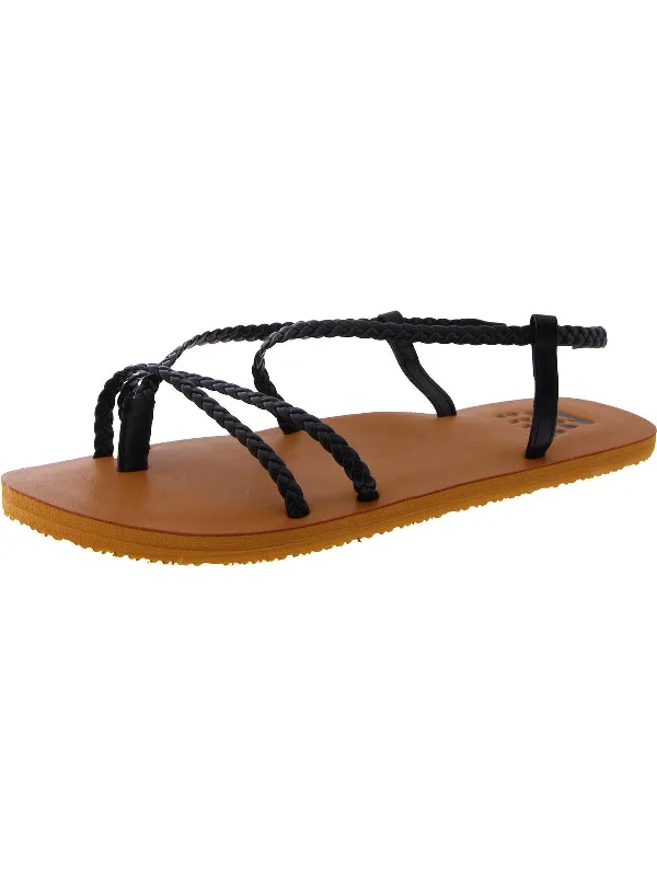 Women's Cork - Soled Espadrille Sandals with a Rope - Trimmed Upper in Navy for a Summer VibeWomens Faux Leather Flat Strappy Sandals