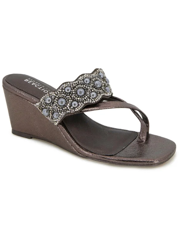 Child - Friendly Women's Sandals with a Secure Buckle in Purple for Moms on the GoWomens Faux Leather Rhinestone/Pearl Wedge Sandals