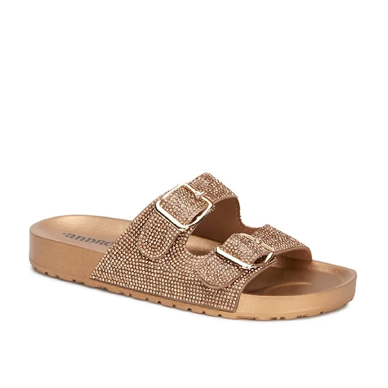 Women's Cork - Soled Espadrille Sandals with a Rope - Trimmed Upper in Navy for a Summer VibeWomen's Glamourous Footbed Rhinestones Sandals In Gold