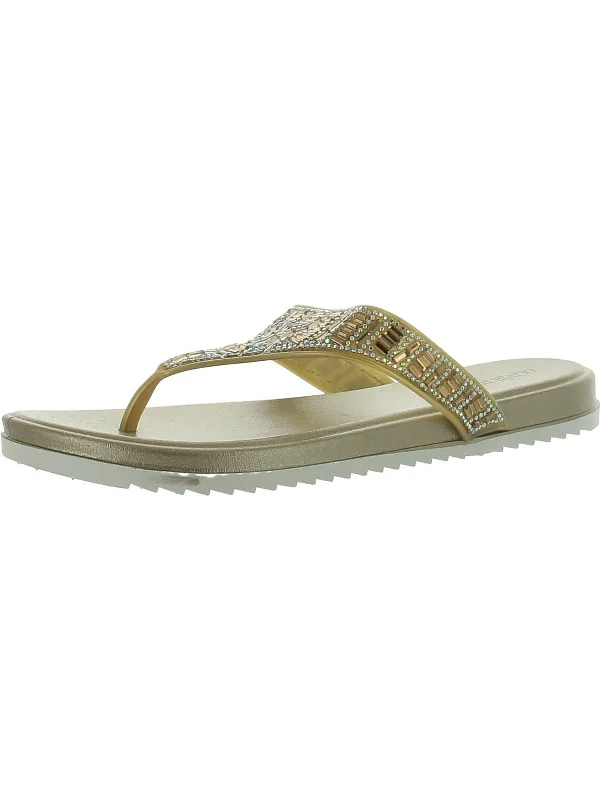 Women's Sandals with a Glitter - Coated Strap in Gold for a Sparkly Summer OutfitWomens Thong Casual Thong Sandals