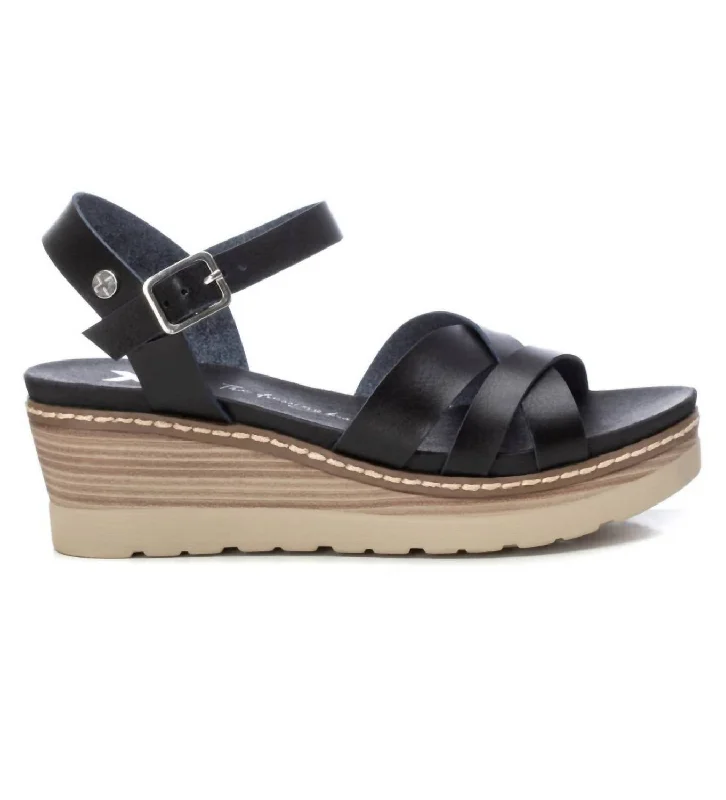 Women's Sandals with a Glitter - Coated Strap in Gold for a Sparkly Summer OutfitWomen's Wedge Strappy Sandals In Black