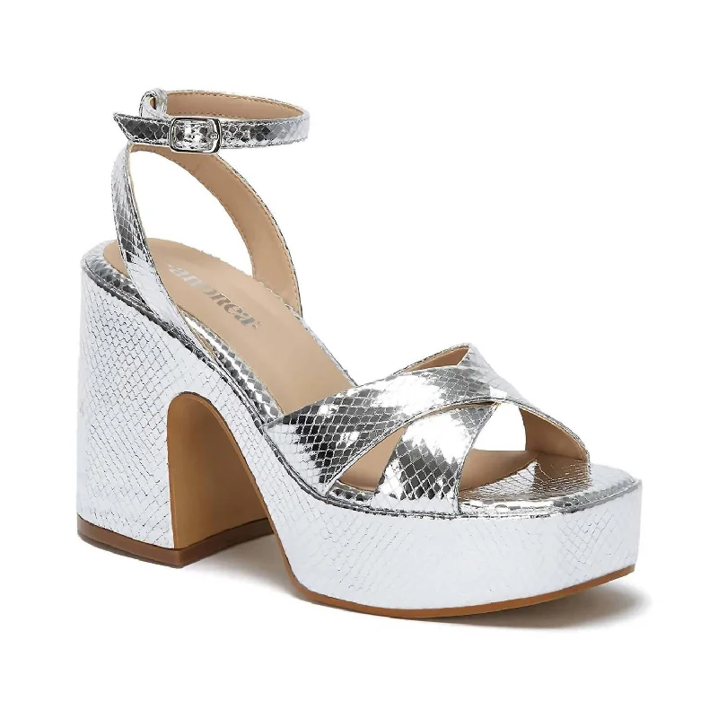 Women's Ankle - Strap Sandals with a Block Heel in Red for a Sophisticated StyleWomne's Metallic Platform Sandals In Metallic Silver