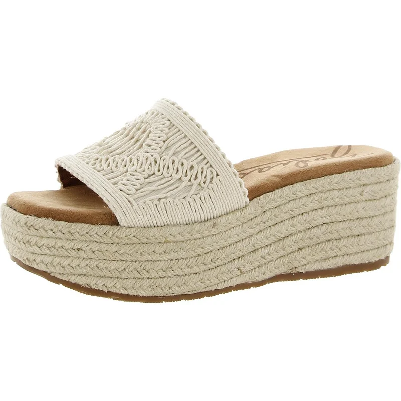 Sustainable Women's Recycled Material Sandals in Beige for Eco - Conscious ShoppersZodiac Womens June Crochet Peep-Toe Slip On Platform Sandals